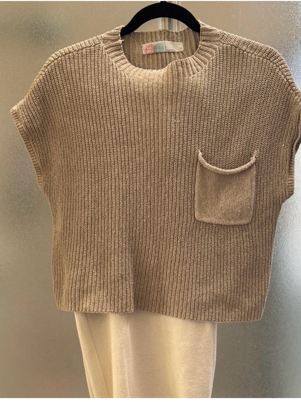 Beige Knit Pocket Sweater Vest - FB beach